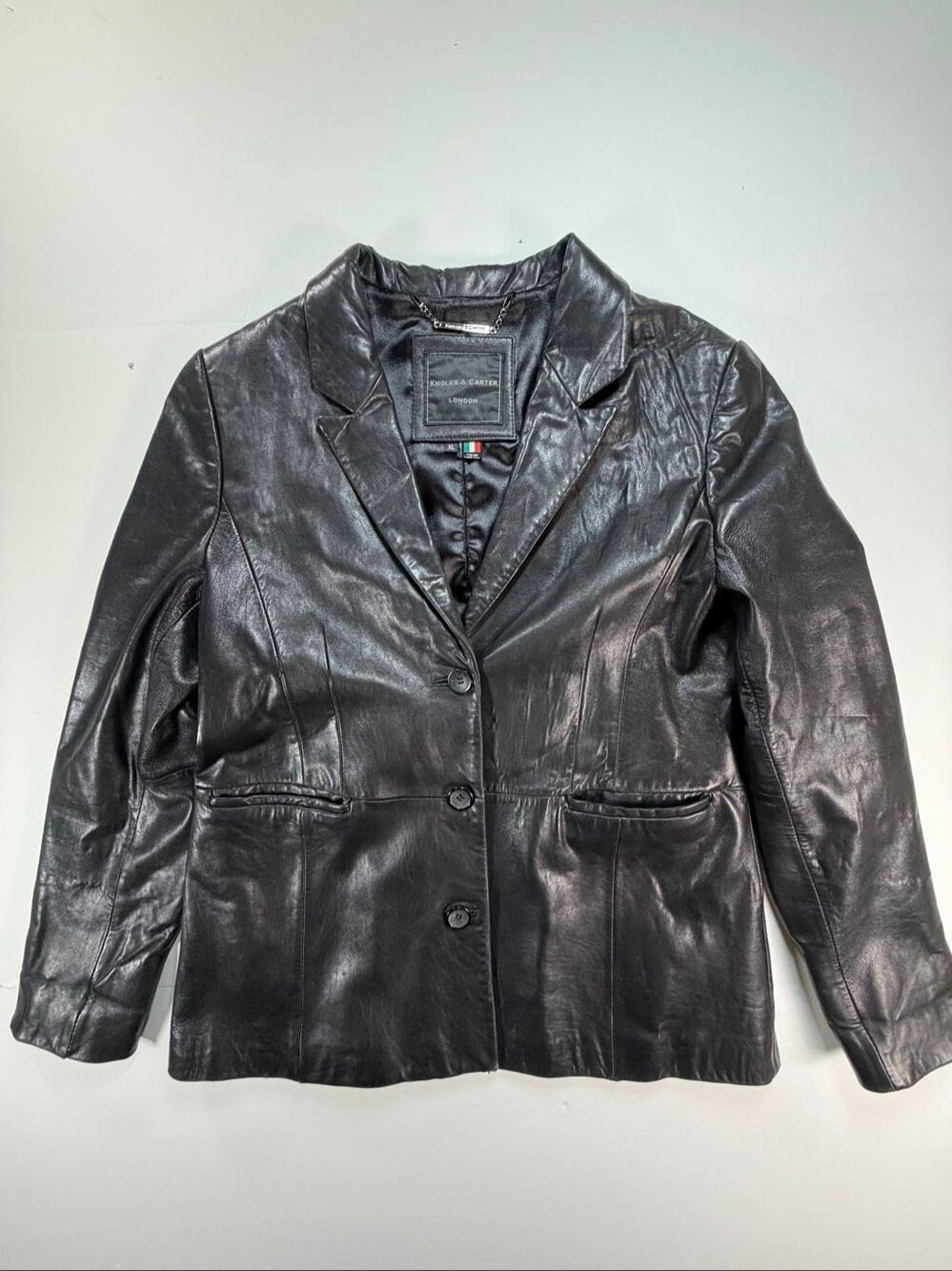 Knoles & Carter London Black Genuine Leather Blazer Lined Jacket Women’s Size XL